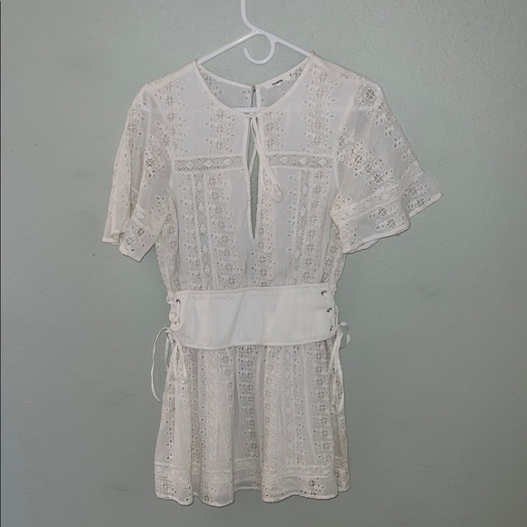 Tularosa White Eyelet Lace Mini Dress with Corset Waist - Picture 2 of 6